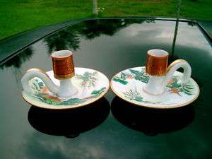 HAND PAINTED VINTAGE JAPAN 2 CANDLE HOLDERS BEAUTIFUL  