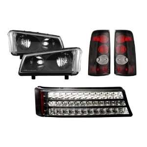 03 06 Chevy Silverado Black Headlights + LED Parking Lights + Tail 