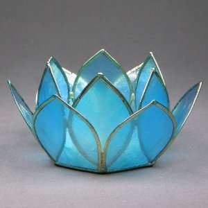  Lotus Flower Tealight Holder, Capiz Shell, Aqua Blue, 3.5 