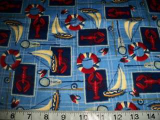 LOBSTER PATCH COTTON FLANNEL FABRIC SAILBOAT NET 1/3 YD  