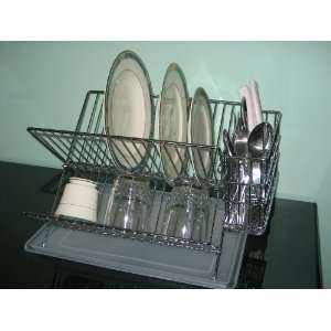 Folding Steel Kitchen Dish Drainer Rack with Utensil Holder:  