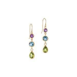   , Blue Topaz and Peridot Fashion Earrings in 10K Yellow Gold Jewelry