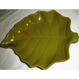 Bia Ceramic Leaf Shaped Salad Plates in Olive Green (4/set):  