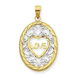  14K & Rhodium Love Inside Oval Frame Pendant Jewelry
