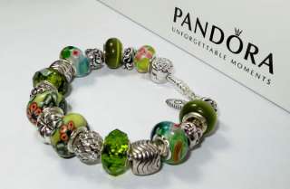 Authentic Pandora Bracelet Spring Meadow with 19 Beads & Charms w 