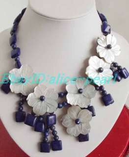 Fashion Jewelry Lapis Lazuli Flower Shell Necklace 18k gp  