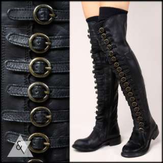   LEATHER BOOTS New OTK Buckle Thigh High Luichiny True Fit Shoes  
