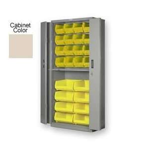 Bifold Door Bin Cabinet   36W X 24D X 78H Putty With Yellow Bins