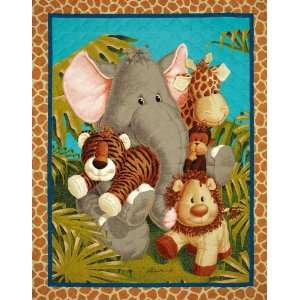  44 Wide Jungle Babies Double Sided Quilted Panel Multi 