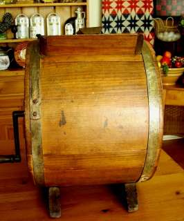 Antique BUTTER CHURN c.1880 Wooden Staves Large Barrel Cylinder & Hand 