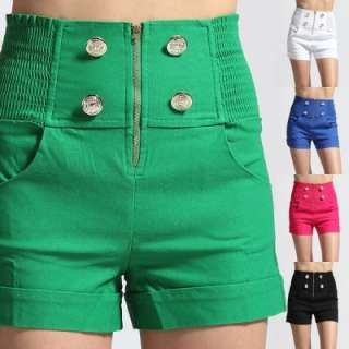 MOGAN Cute Double Breasted Stretch HIGH WAISTED SHORTS Zip Front Mini 