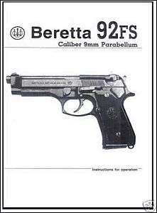 BERETTA 92FS Cal 9mm Parabellum Pistol Gun Manual  
