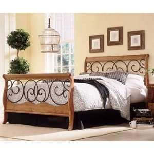   Brown & Honey Oak Finish King Size Wood Metal Bed: Furniture & Decor
