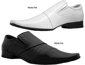Mens Shoes Formal Patent Dress Slip On Black White Italian Classic 