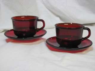 Arcoroc France Ruby Cup and Saucers   Set of Two  