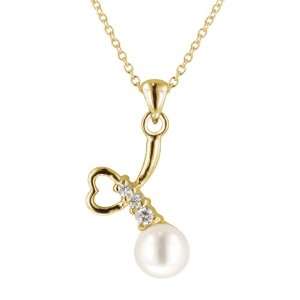 Yellow Gold Plated Silver 6 6.5mm White Freshwater Cultured Pearl Drop 