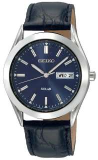 Seiko SNE049 Mens Blue Dial Leather Strap Solar Watch  