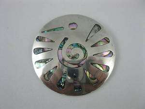 Mexican Sterling Silver Abalone Round Pendant  