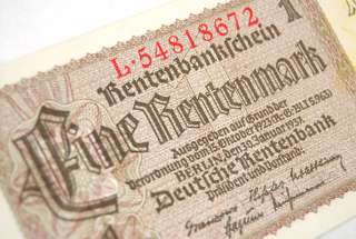 1937 Germany Eine Rentenmark Banknote  