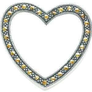  Sterling Silver Marcasite Heart Slide Pendant: Jewelry