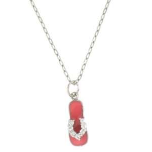   & Cz Pink Enamel Flip Flop Sandal Necklace With 16 Chain Jewelry