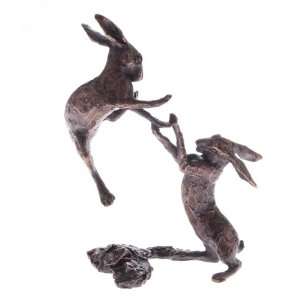   & Peach Detailed Small Solid Bronze Boxing Hares