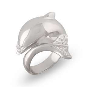   Tone Cubic Zirconia Cute Dolphin Fashion Ring with Gift Box: Jewelry