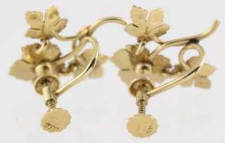 Vintage Oak Leaf Cluster 14K Yellow Gold Screw Back Earrings  