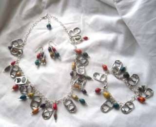 PC 20 Necklace Set Pop Tabs and Colorful Recycled Paper Beads 