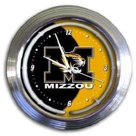   Missouri Mizzou Tigers 14in Chrome Neon Bar/Wall Clock Sports