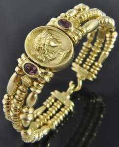  18K Yellow Gold Rubellite Caesar Cameo Bangle Bracelet Heavy  