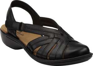 CLARKS Womens INA CHARM Leather Strappy Ankle Sandals in Black w 