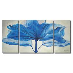 Hand painted Blue Flower Gallery wrapped 3 piece Art Set   