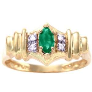   Yellow Gold Gemstone and Diamond Vintage Inspired Ring Emerald, size5