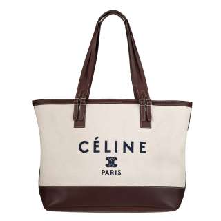 Celine Ivory Logo Canvas Shopper  