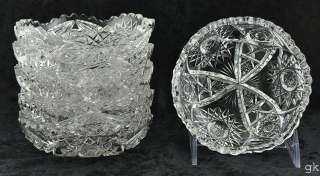 Antique American Brilliant Cut Glass Dishes Star Fans  