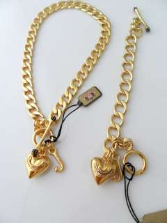 Auth Juicy Couture gold Starter necklace Bracelet Set  