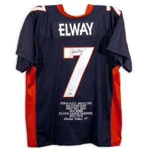 John Elway Denver Broncos Autographed Blue Jersey with Career Stats 