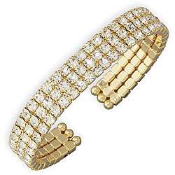 14k Yellow Gold Overlay 3 row Rhinestone Bracelet  