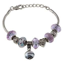   Silverplated Lavender Glass Bead and Charm Bracelet  