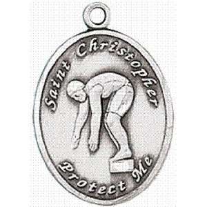  Pewter Womens Swimming Medal on Adjustable Leather Cord 