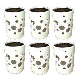 White Cylinder Ceramic Solar Lights Pot with Bubble Cutouts (Set of 6)