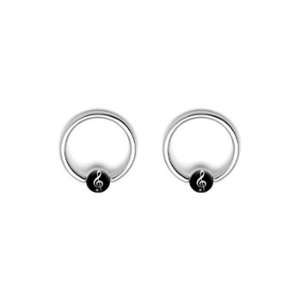   Treble Clef Note Ball   14g (1.6mm) , 11x6mm Diameter   Sold as a Pair