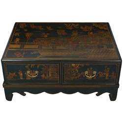   Bonded Leather Hand painted Oriental Coffee Table  Overstock