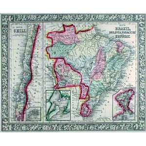  Mitchell 1862 Antique Map of Chile, Brazil, Bolivia 