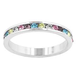 Silvertone Multi colored Crystal Eternity Fashion Ring  Overstock