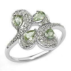 Silver Pear cut Genuine Green Sapphire Ring  