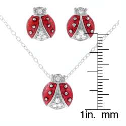 Sterling Silver CZ Ladybug Necklace and Earring Set  