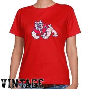 Fresno State Bulldogs Ladies Red Distressed Logo Vintage Classic Fit T 