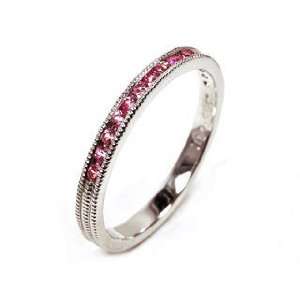  14k White Gold Natural Pink Sapphire Half Circle Ring with 